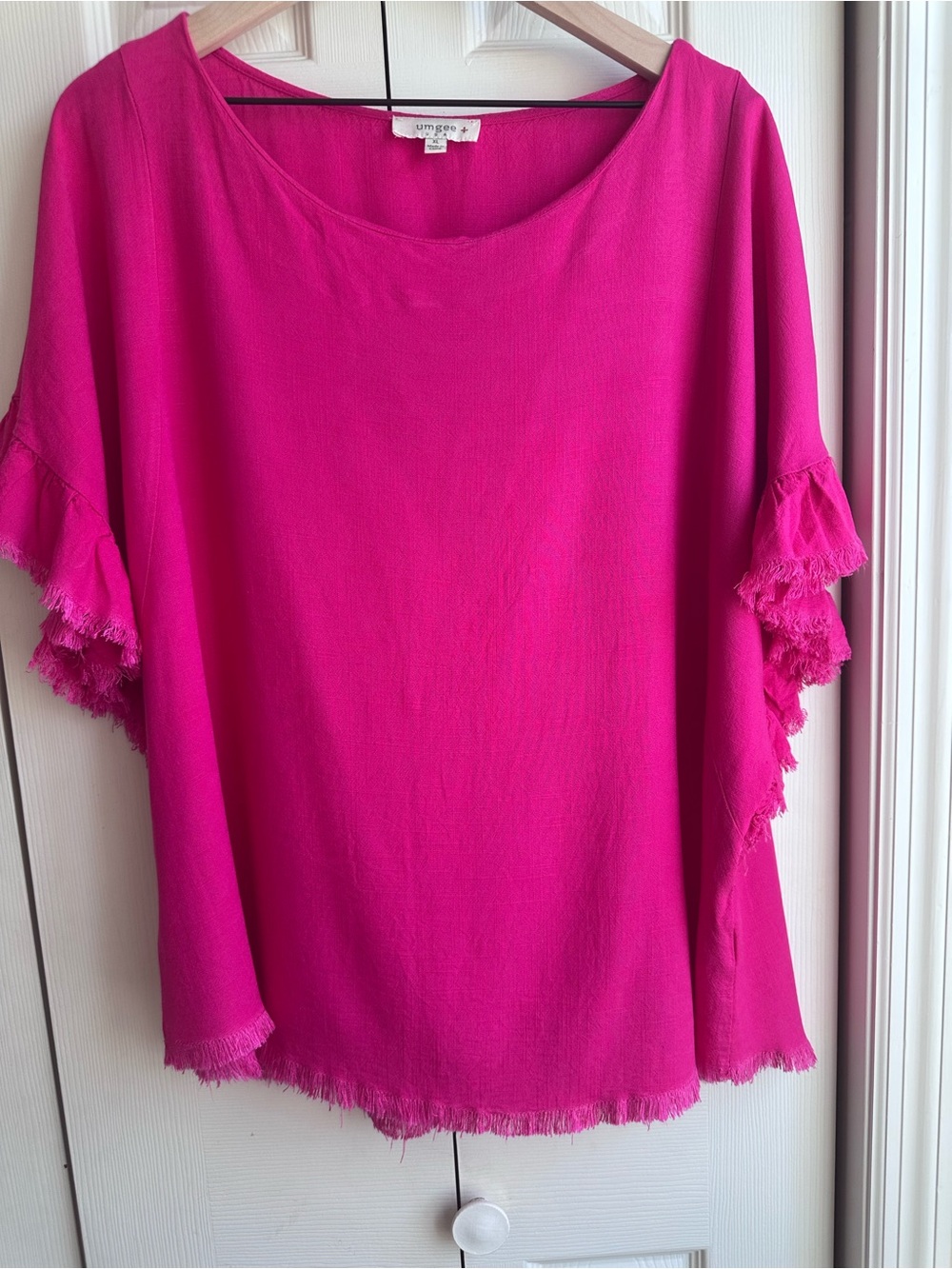 Umgee Hot Pink Fringe-Sleeve Blouse